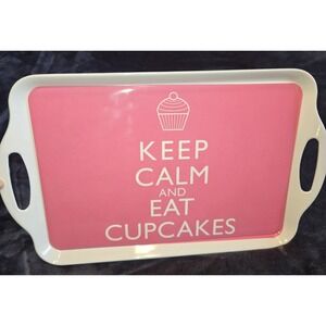 Home Essentials Keep Calm and Eat Cupcakes Pink Plastic Serving Tray 19X12